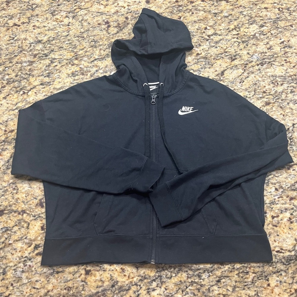Nike Womens Crop  Sportswear‎ Full Zip Hoodie Black Embroidered Sweatshirt Small